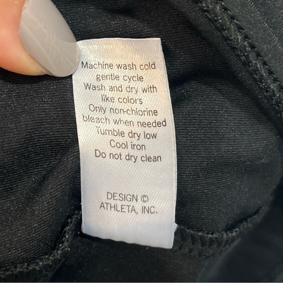 Athleta Dress Womens Black Nectar Faux Wrap Ruched Side Surplice Stretch Size MP - Picture 10 of 10